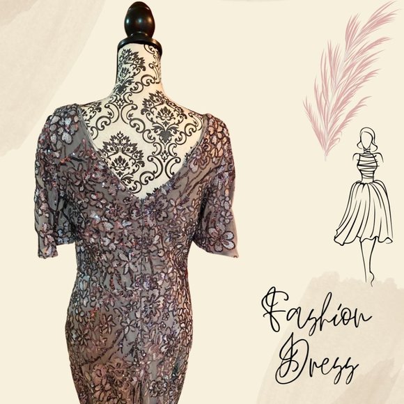 Camille La Vie Grey Ballgown with 3D Flowers - Size 8 - Picture 4 of 7